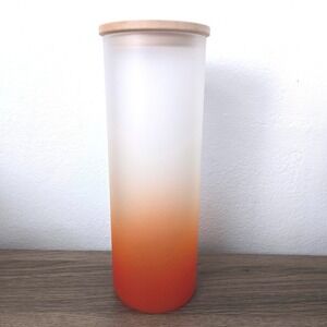 Orange Ombre Frosted Glass Sublimation Tumbler with Bamboo Lid 25oz Skinny DIY